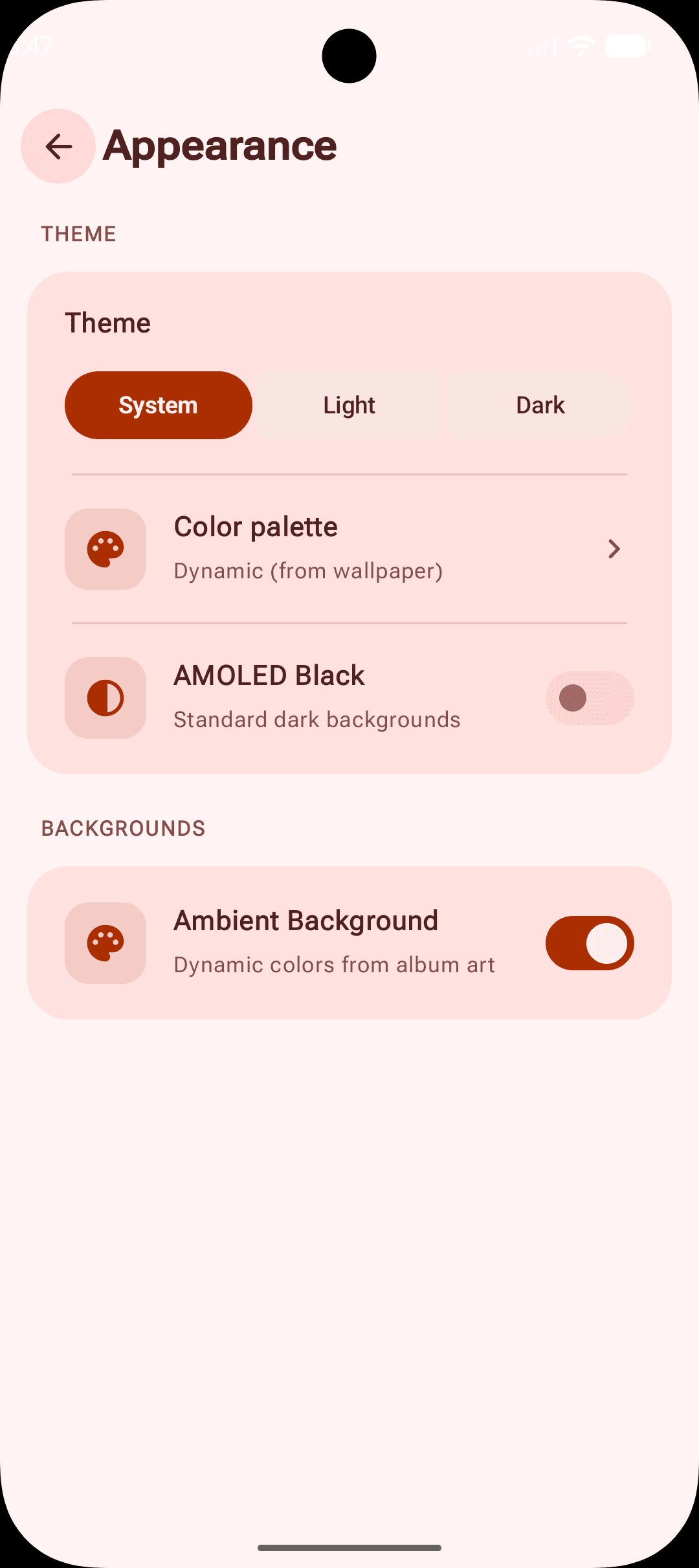 Appearance — Theme and AMOLED